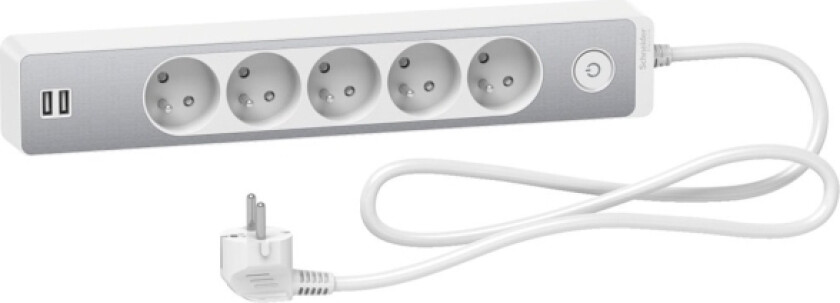 Schneider Electric Odace Overspenningsvern Strømskinne 5 Stikkontakter 1,5 M Sølv (St935u1wa)