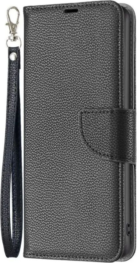 Samsung Galaxy A15 (5G) / A15 PU Litchi Skin Flip Deksel med Lommebok & Stropp - Svart