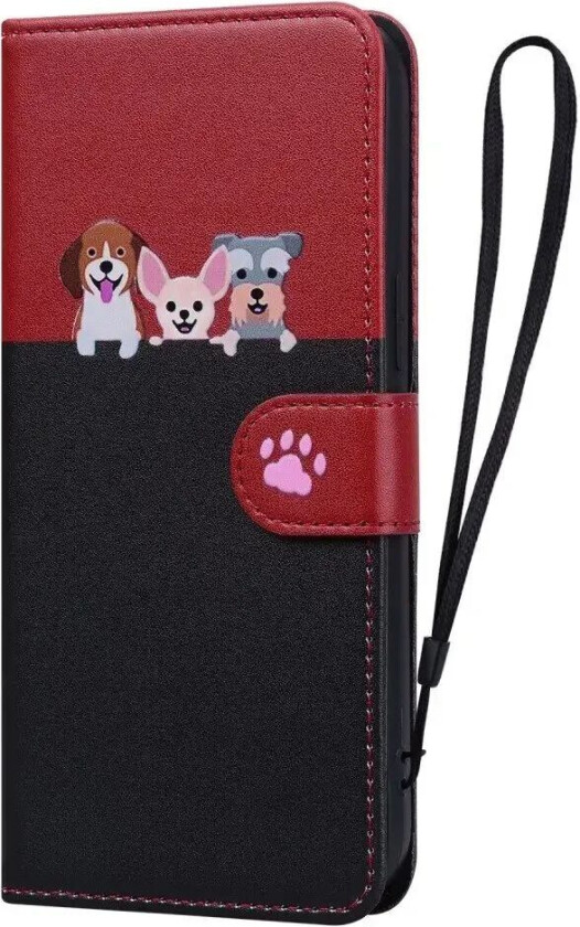 Samsung Galaxy S24 Ultra Flip Deksel med Stropp / Ståfunksjon / Kortholder - Rød / Svart (katter)