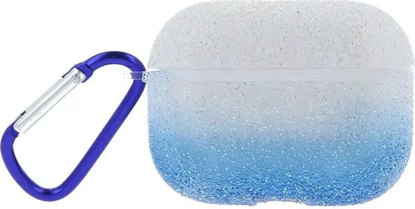 Apple AirPods Pro 2nd Gen (2022) TPU Plastdeksel med Karabinkrok – Blå / Gjennomsiktig Glitter