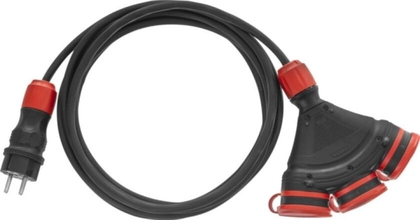 Plastrol Construction Skjøteledning X3 Gummibelagt Kabel 3-Stikkontakter M/U 10M H05rr-F (W-01172)