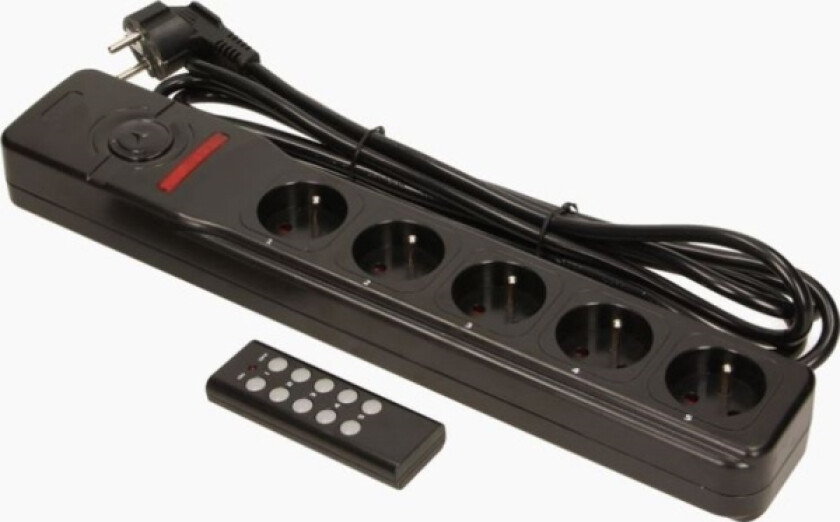 Orno Fjernstyrt Skjøteledning 5-Uttak M/U 3M /H05vv-F 3G1,5/ Sort Or-Ae-13132