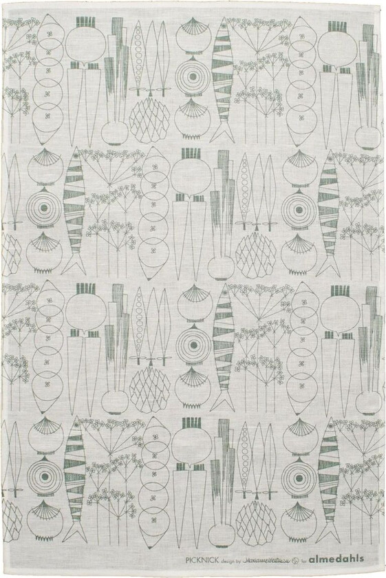 Picknick kjøkkenhåndkle Hvit-grønngrå