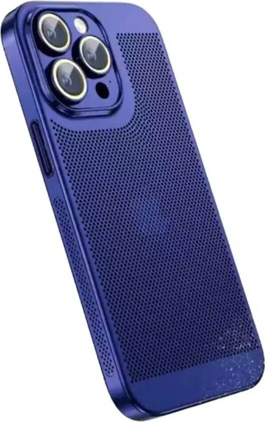 iPhone 15 Pro Hardt Perforert Plastdeksel med Kameralinsebeskyttelse - Blå