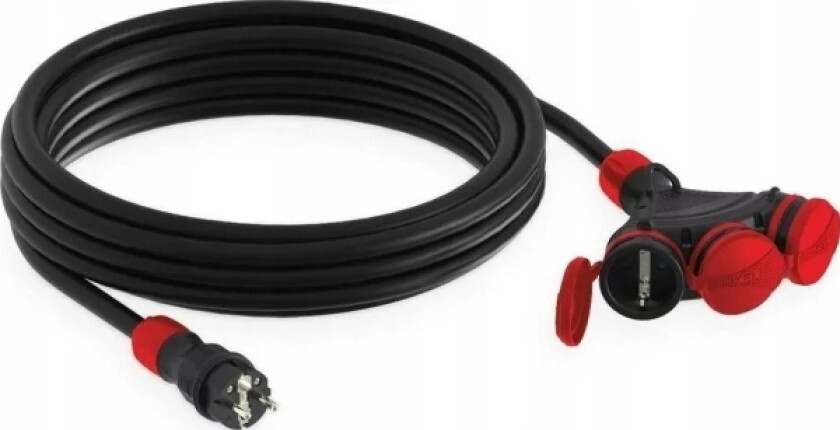 Kel Construction Skjøteledning 3-Kontakt Med/U 5M /H05rr-F 3X2,5/ Ip54 Sort/Rød W-01170
