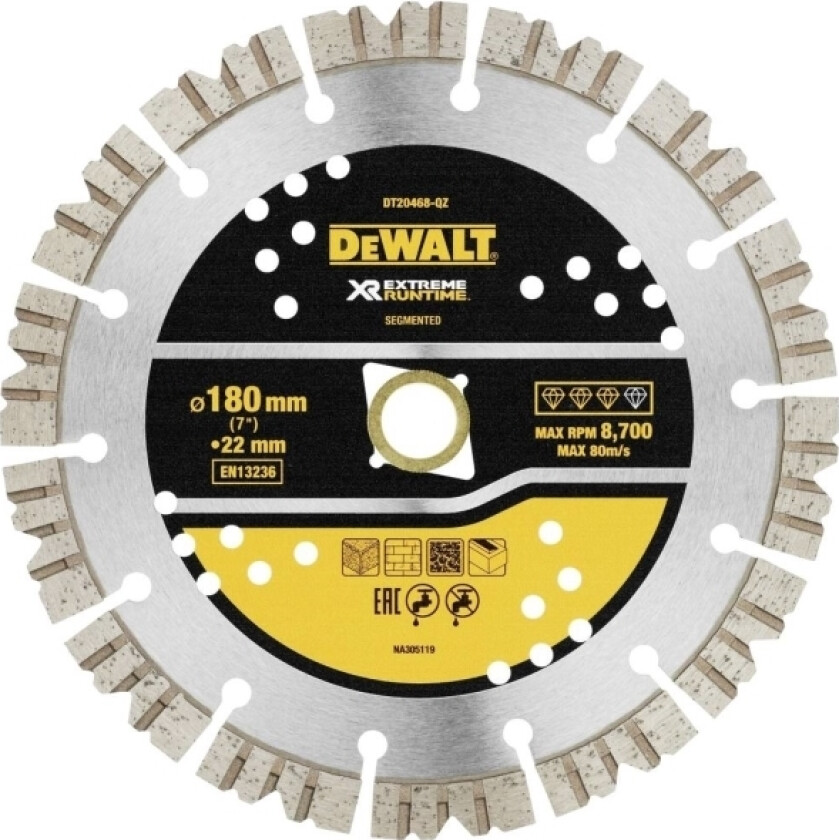 Bilde av Dewalt Dt20468-Qz Diamantskæreskive Diameter 180 Mm 1 Stk