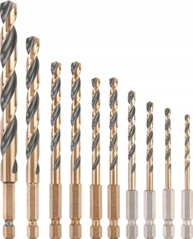 Dewalt Dt20620-Qz Hss-G Metal-Spiralbor-Sæt 10 Dele 3 Mm, 3.5 Mm, 4 Mm, 4.5 Mm, 5 Mm, 6 Mm, 8 Mm, 10 Mm Rustbeskyttet Sekskant 1 Set