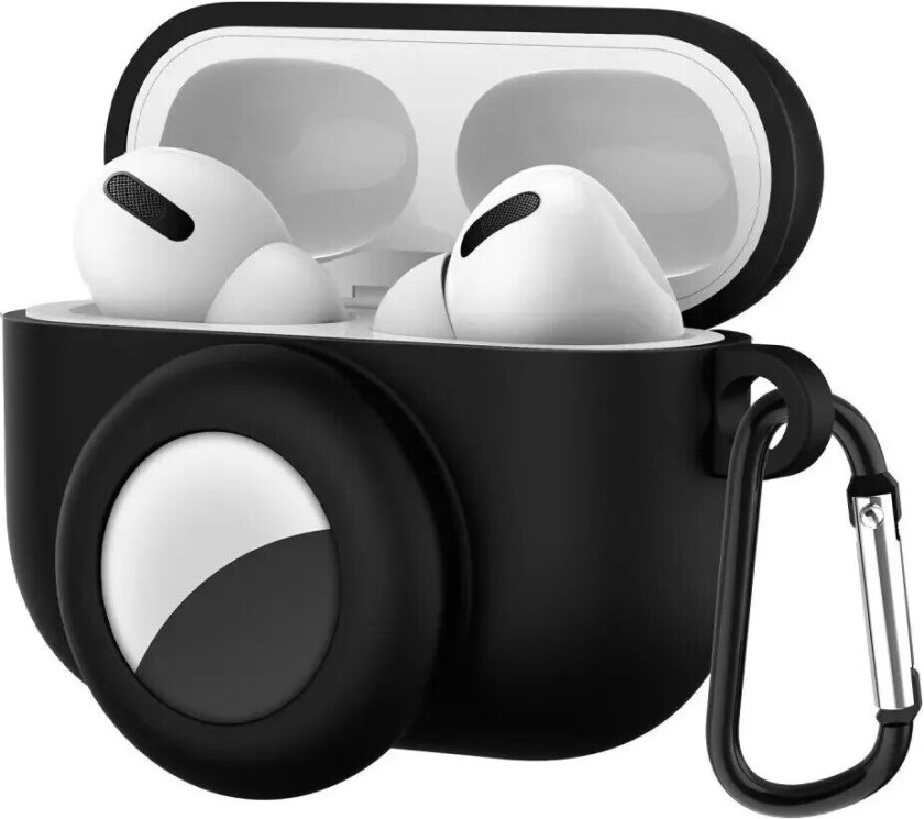 Apple Airpods Pro Deksel med AirTag Holder og Karabinkrok - Svart