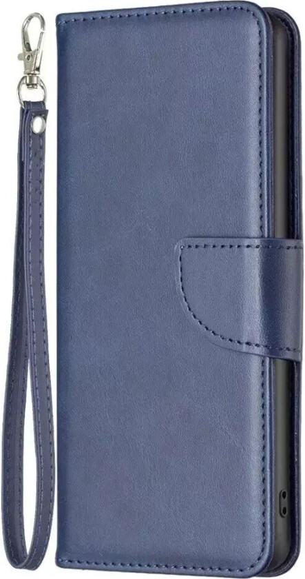 iPhone 14 Pro Max Kunstskinn Flip-deksel med Lommebok og Stropp - Blå