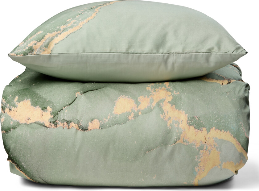 Sengetøy - Digitaltrykt bomullssateng - 140x200 cm - Marmor støvete grønn - Vendbart dynetrekk - 100% bomullssateng - Excellent by borg sengesett