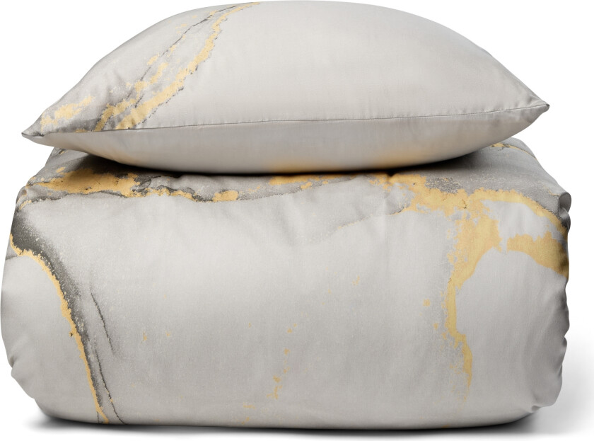 Sengetøy - Digitaltrykt bomullssateng - 140x200 cm - Marmorgrå - Vendbart dynetrekk - 100 % bomullssateng - Excellent By Borg sengesett