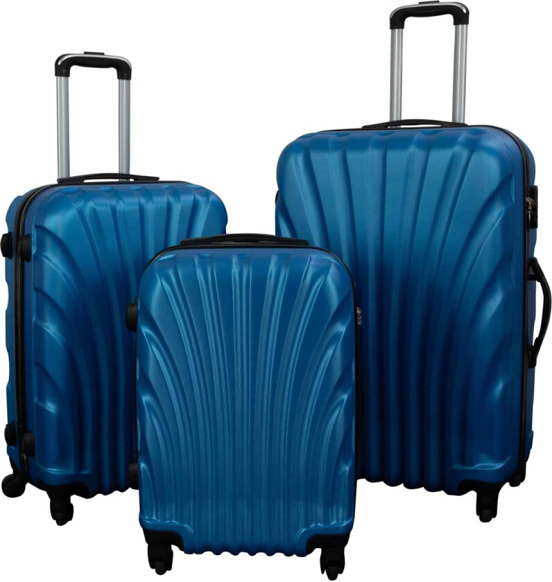 Koffertsett - 3 stk. Hardcase kofferter - Blå Musling