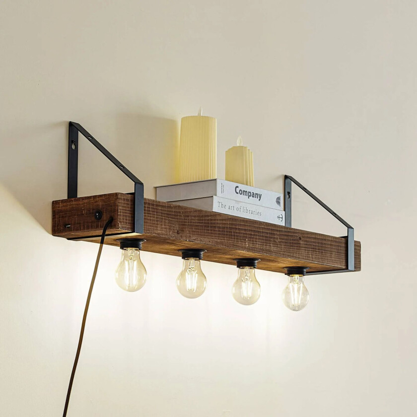 vegglampe Vatana, tre, USB, lengde 80 cm