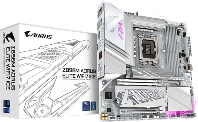 Z890M AORUS ELITE WIFI7 ICE Hovedkort - Intel Z890 - Intel LGA1851 socket - DDR5 RAM - Micro-ATX