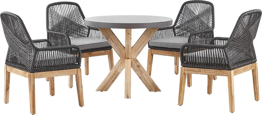 Hagesett med rundt bord og 4 stoler OLBIA - Grå