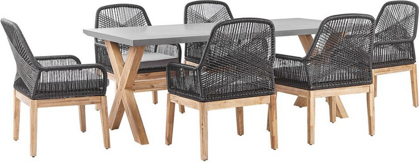 Hagesett med bord og 6 stoler svart/grå OLBIA - Grå