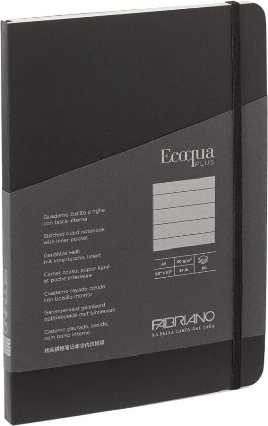 Notatbok Fabriano Ecoqua Plus A5 Linjert Svart