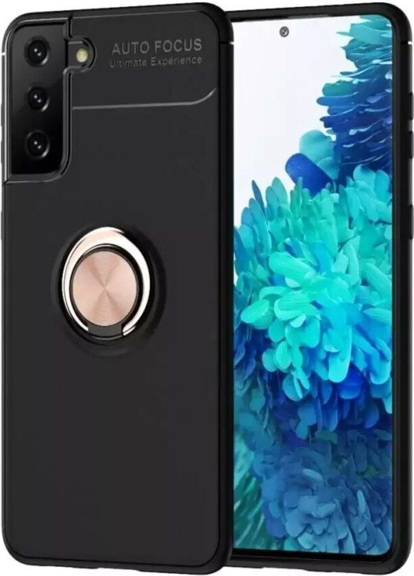 Samsung Galaxy S21 Plastikkdeksel m. Kickstand & Ring Holder - Sort / Rose Gold