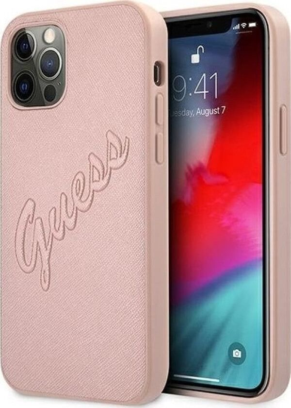 Gjett Guhcp12lrsavsrg Iphone 12 Pro Max 6.7 Quot Rosa/Rosa Hardt Deksel Saffiano Vintage Script