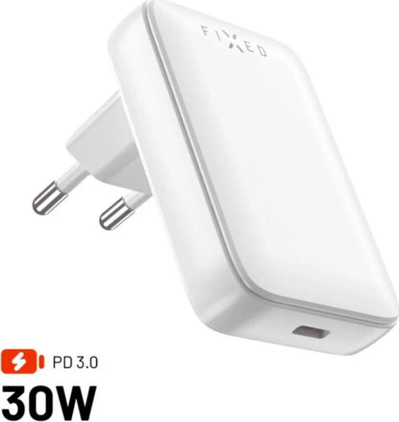 Fixed FAST Slank 30W USB-C - GaN Lader - Vinklet - Hvit