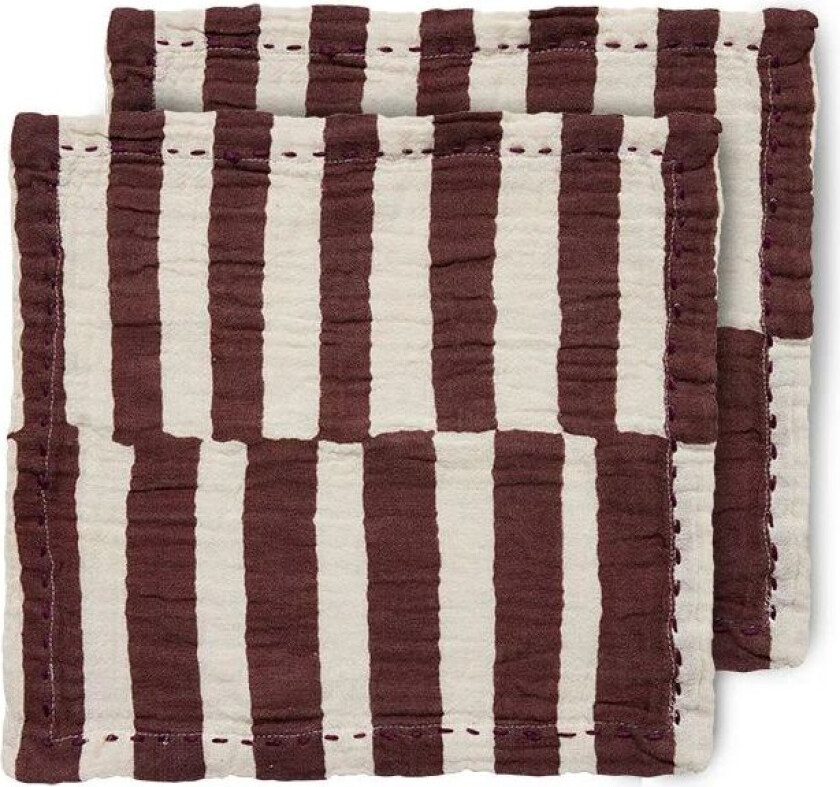 Striped bomullsserviett 30 x 30 cm 2-pakning Burgundy