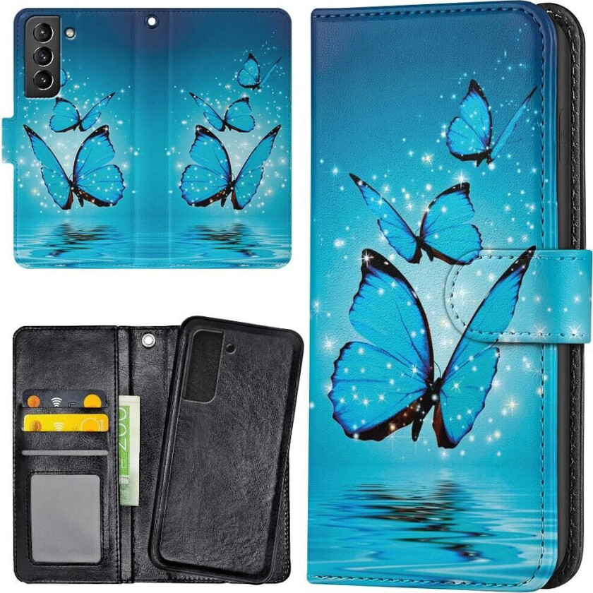 Samsung Galaxy S21 - Lommebok Deksel Glitrende Sommerfugler