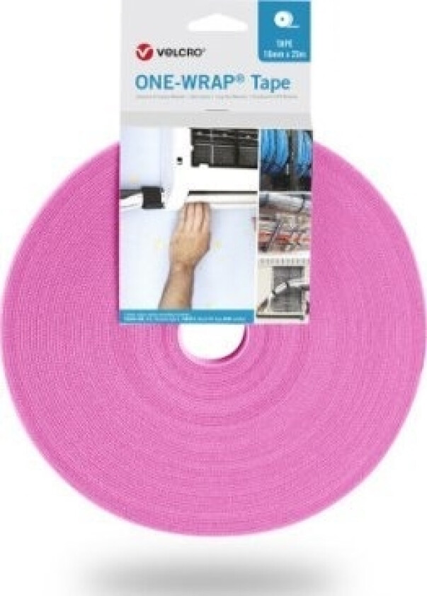 Borrelås Velcro One Wrap Tape 20 Mm, Rosa, 25 M