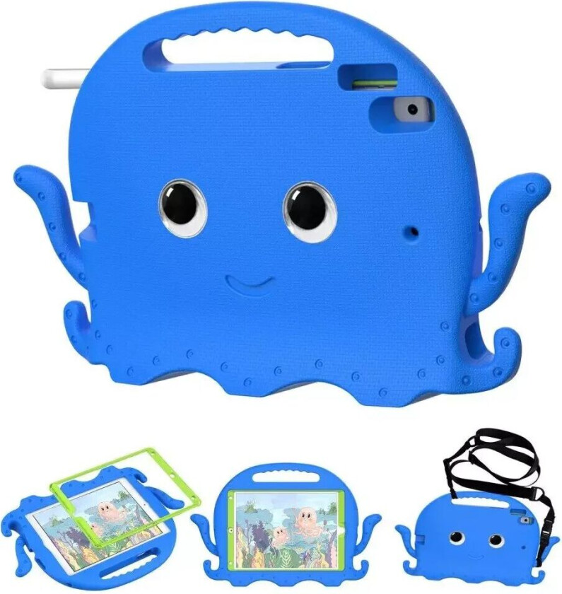 iPad 10.2" (2021 / 2020 / 2019) / iPad Pro 10.5 / iPad Air (2019) EVA Barnedeksel med Skulderstropp - Blekkspruttema - Blå