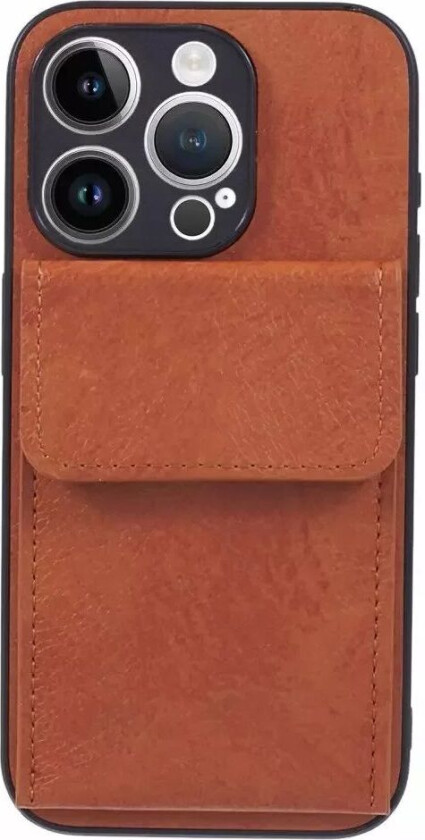 iPhone 15 Pro Skinnkledd Fleksibelt Plastdeksel med Kortholder - Lysebrun