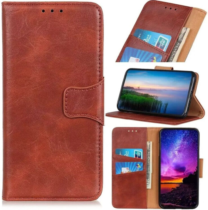 Samsung Galaxy A20s Skinn Flip Deksel med Stativ - Brun