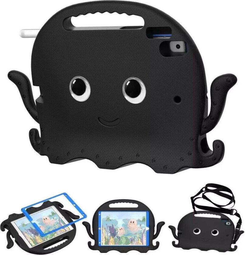 iPad 10.2" (2021 / 2020 / 2019) / iPad Pro 10.5 / iPad Air (2019) EVA Barnedeksel med Skulderstropp - Blekkspruttema - Svart
