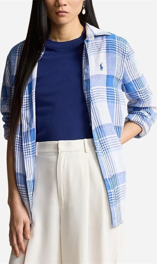 Relaxed Fit Linen Shirt - White/blue Multi Hvit XS