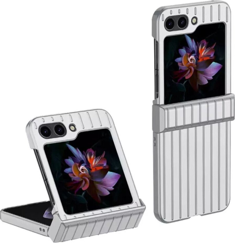 Samsung Galaxy Z Flip5 (5G) Hard Plast Deksel med Stripete Tekstur - Sølv