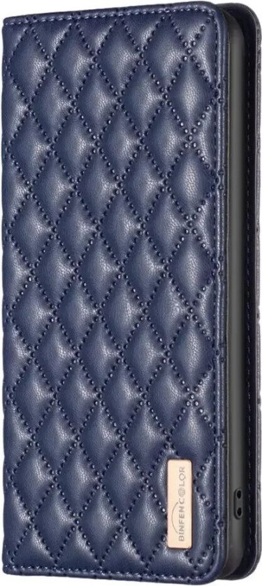 Samsung Galaxy A55 Mykt Skinn Deksel med Kortholdere og Stativfunksjon - Blå