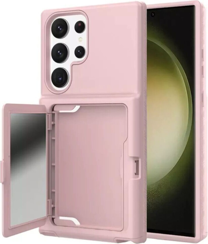 Samsung Galaxy S23 Ultra Hybrid Håndverkerdeksel med Kortholder og Innebygd Speil - Rosa
