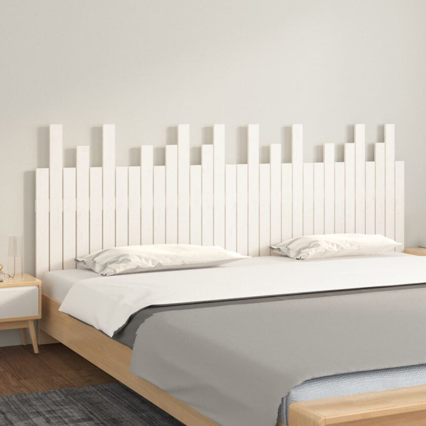Veggmontert sengegavl hvit 204x3x80 cm heltre furu