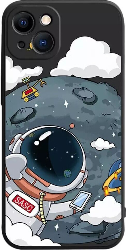 iPhone 14 Plus Fleksibelt Deksel av Plast med Trykk - Astronaut På Månen / Svart