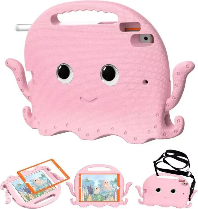 iPad 10.2" (2021 / 2020 / 2019) / iPad Pro 10.5 / iPad Air (2019) EVA Barnedeksel med Skulderstropp - Blekkspruttema - Rosa
