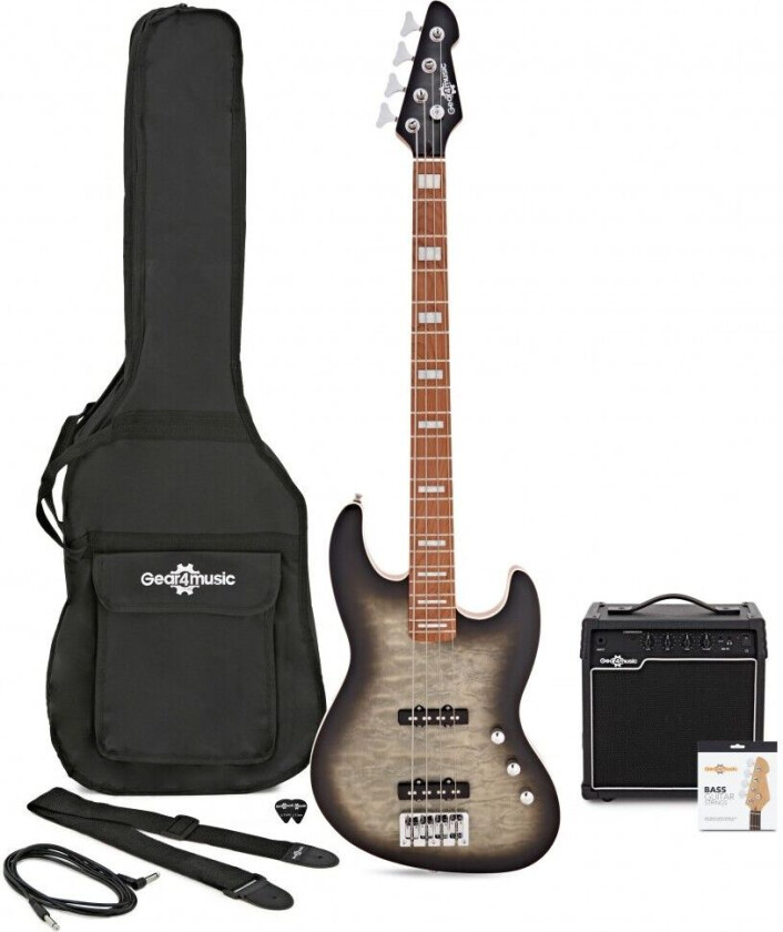 Gear4Music LA II Select Bassgitar + Forsterkerpakke Black Burst