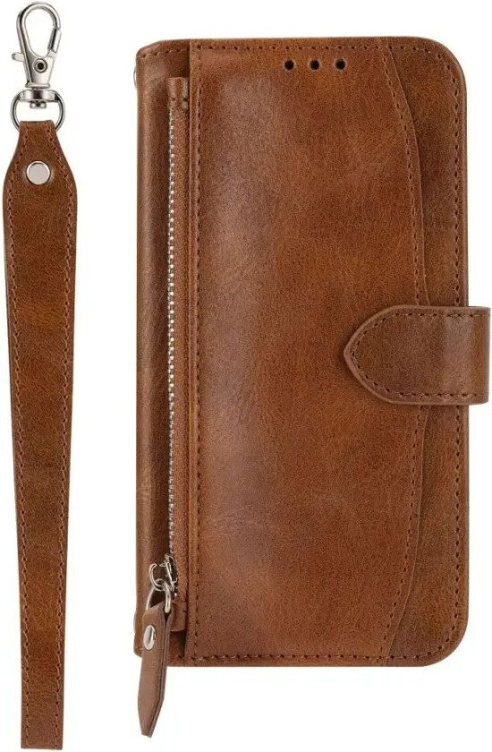 Samsung Galaxy A25 (5G) Kunst Skinn Deksel med Glidelåslomme og stropp - Brun
