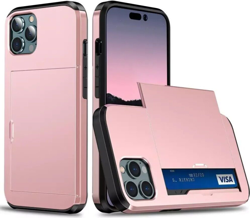 iPhone 14 Pro Max Drop Proof Deksel m. Lommebok - Rose Gold