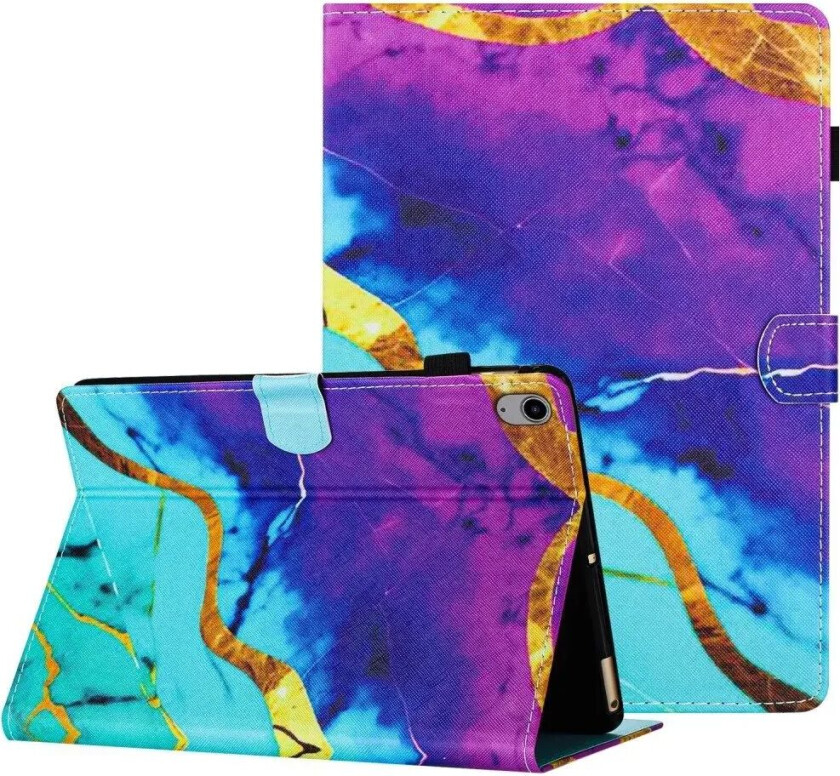 iPad 10.9" (2022) Kunstskinn Deksel m. Stativfunksjoner & Kortholder - Lilla / Blå Marmor