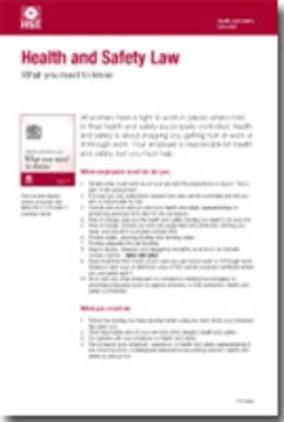 Health and safety law what you should know foldable pocket cards (pack of 25)