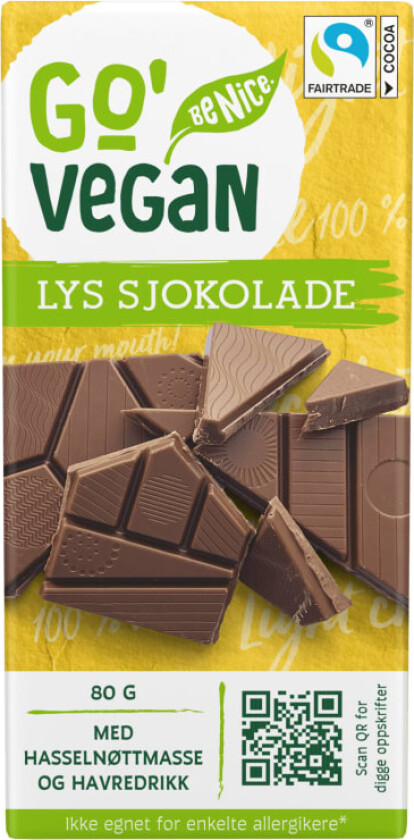 Go'Vegan Lys Sjokolade 80g