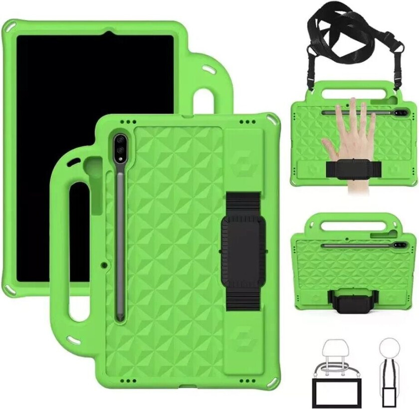 Samsung Galaxy Tab S7 Håndverker Deksel m. Pencil Holder, Bærestropp & Skulderstropp - Grønn
