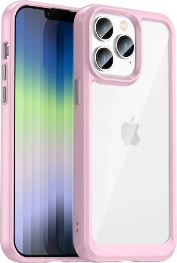 iPhone 14 Pro Hybrid Plastdeksel - Gjennomsiktig / Rosa