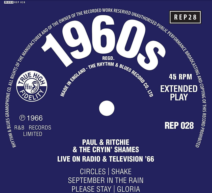 Paul & Ritchie & The Cryin' Shames Live On Radio & Television '66 EP LP/Vinyl