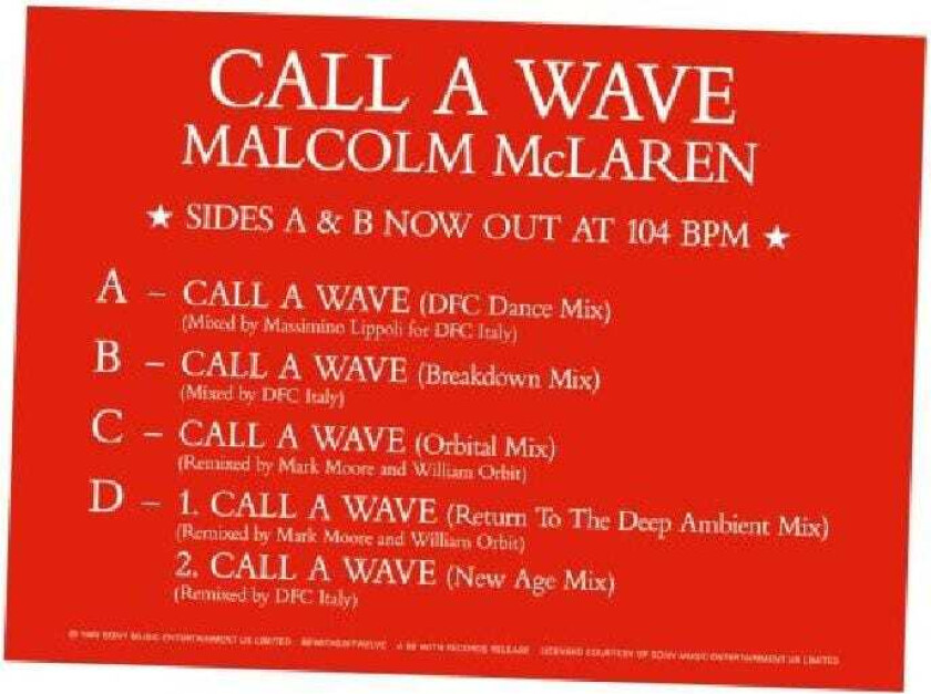 Malcolm McLaren And The Bootzilla Orchestra, Malcolm McLaren Call A Wave Remixes LP/Vinyl