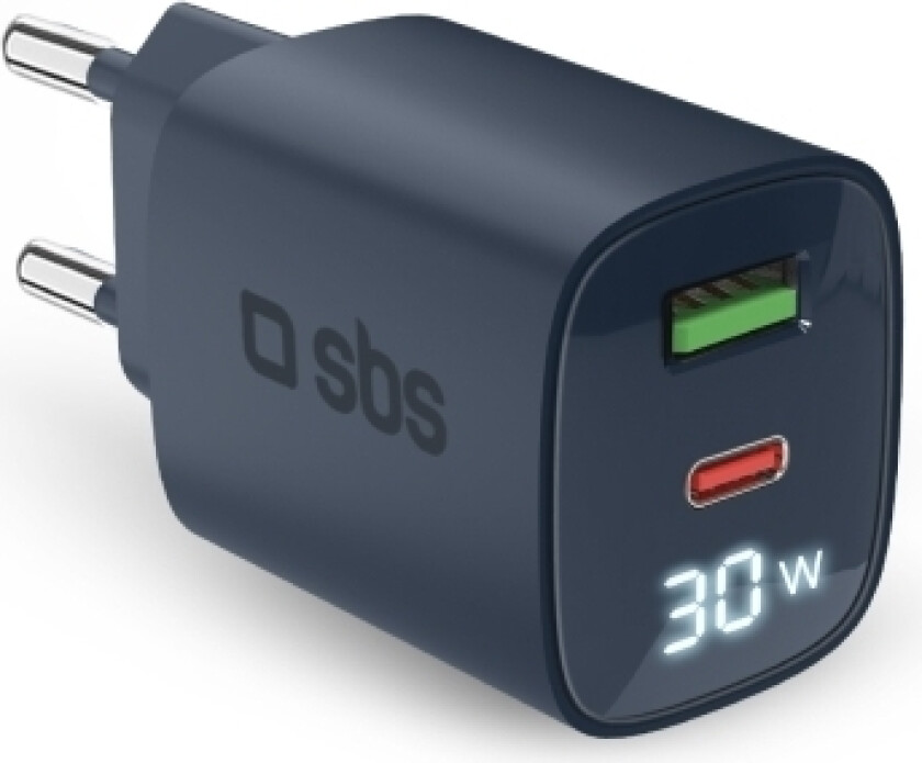 Lader Sbs Gan 30W, Usb-C, Lcd, Blå