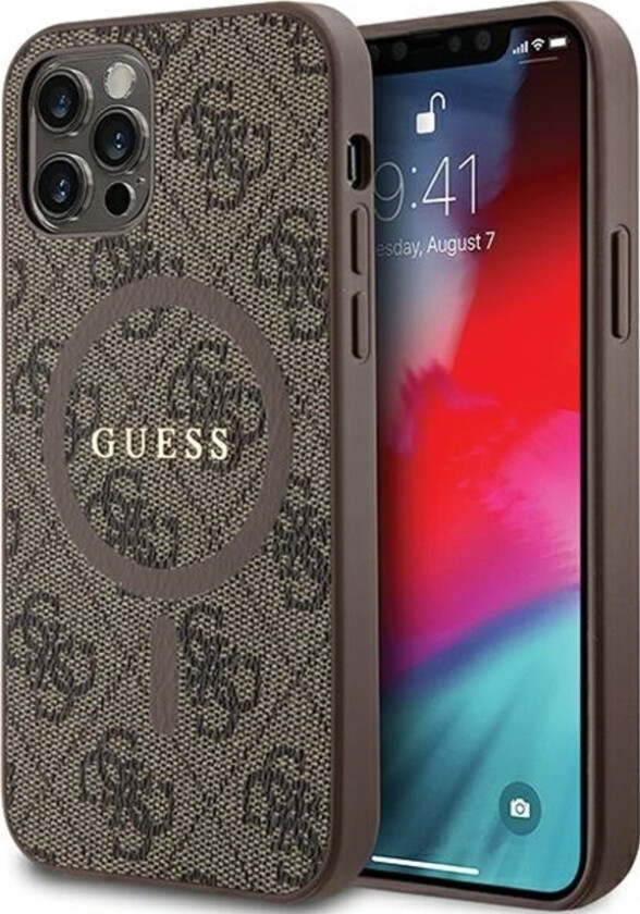 Originalt Guess Frontpaneldeksel Guhmp12mg4gfrw For Iphone 12/12 Pro (Kompatibel Med Magsafe / 4G Ring Klassisk Logo / Brun)